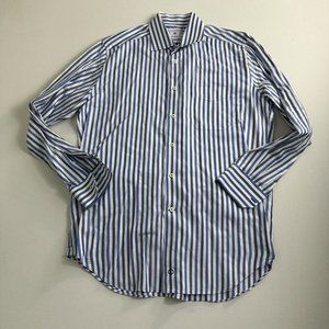 David‎ Donahue Dress Shirt Mens Size Large Blue Striped Button Up Long Sleeve